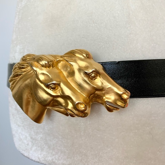 Vintage Doreen Ryan Gold Horse Buckle Leather Belt - Picture 8 of 16